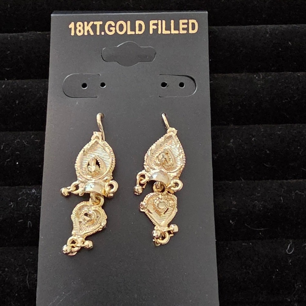 18KT Gold Filled Heart Teardrop Dangle Earrings Ornate Boho Drop Hook Jewelry
